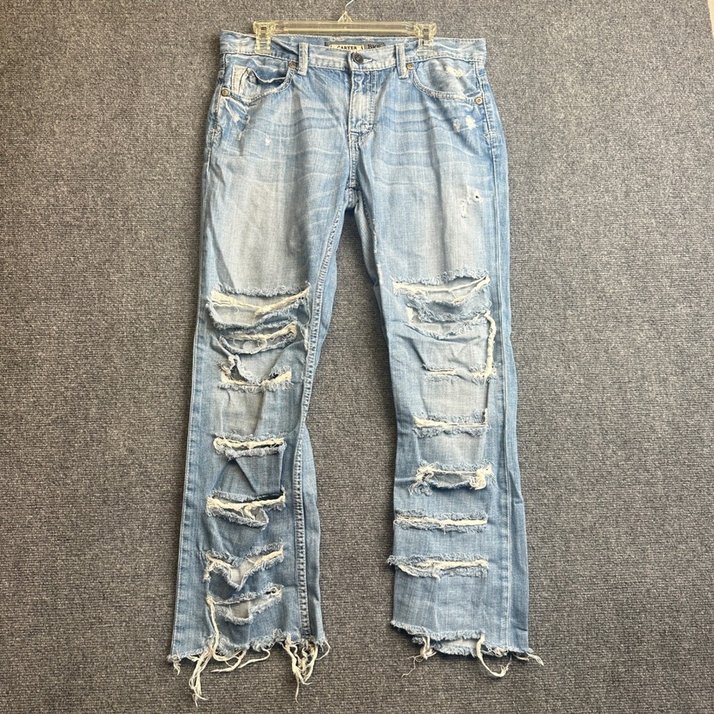 BKE Carter Jeans Womens 32R Light Wash Straight Leg Denim Distressed Low Rise